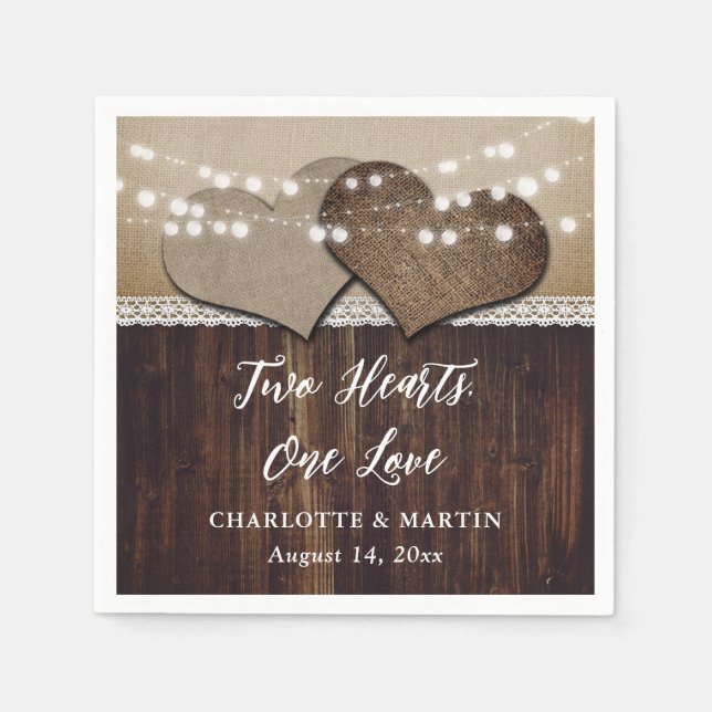 Rustikale Landholz-Hochzeit Serviette (Vorderseite)