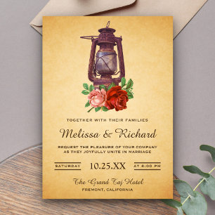 Rustikale ländliche Blumenlaternen-Hochzeitseinlad Einladung