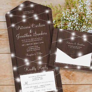Rustikale ländliche Holzelemente in einer Hochzeit All In One Einladung