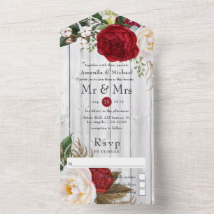 Rustikale ländliche rote und weiße Boho-Blumenhoch All In One Einladung