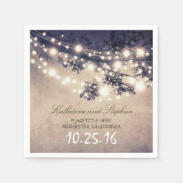 rustikale ländliche Saitenleuchten mit blauen Papi Serviette