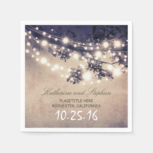 rustikale ländliche Saitenleuchten mit blauen Papi Serviette (Vorderseite)