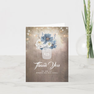 Rustikale ländliche staubblaue Blumen-Hochzeit-Dan Dankeskarte