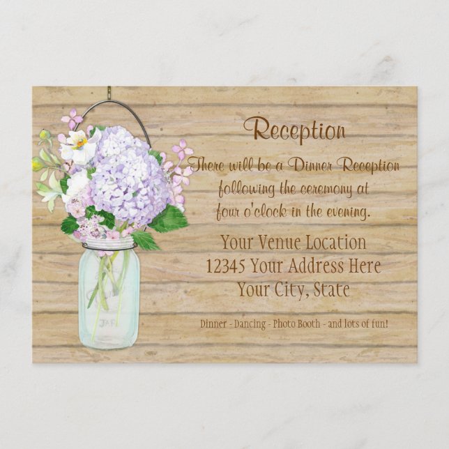 Rustikale Landmason Jar Floral Lavender Hydrangea Begleitkarte (Vorderseite)