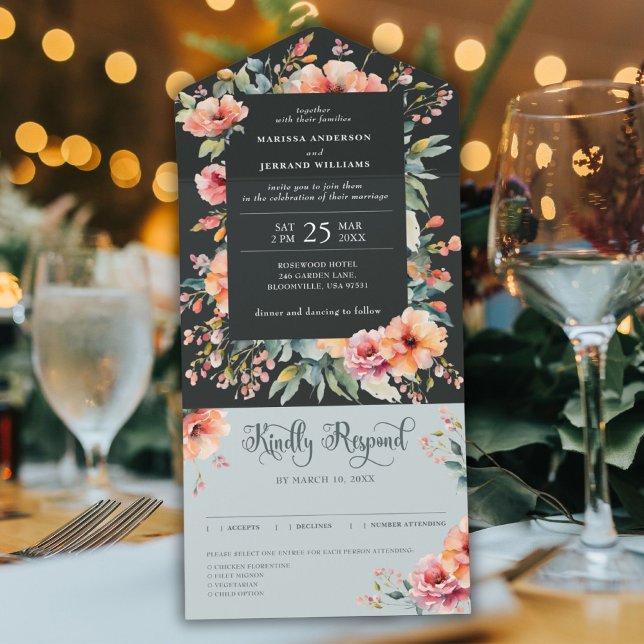 Rustikale Landsage Grüne Moderne Blumenhochzeit All In One Einladung (Rustic Country Sage Green Modern Floral Wedding All In One Invitation)