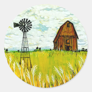 Rustikale Landschaft im Sommer Runder Aufkleber