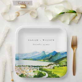 Rustikale Landschaft Seebad Landschaft Hochzeit Pappteller