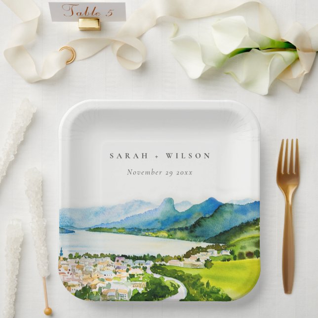 Rustikale Landschaft Seebad Landschaft Hochzeit Pappteller (Hochzeit)