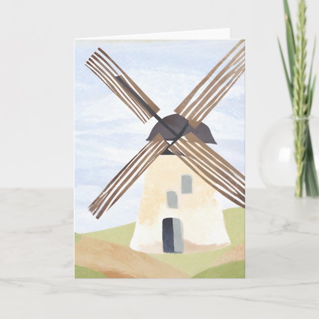 Rustikale Landschaft Windmill | Aquarellkarte (Vorderseite)