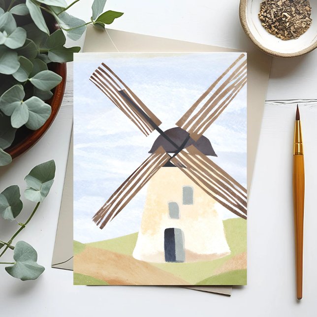 Rustikale Landschaft Windmill | Natur Wasserfarbe Postkarte (Von Creator hochgeladen)
