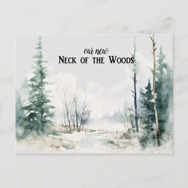 Rustikale Landschaft Wir haben neue Zuhause Ankünd Postkarte (Vorderseite)