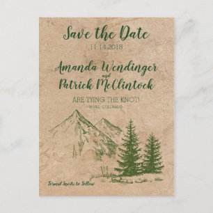 Rustikale Landschaftliche Berge Save the Date Post Ankündigungspostkarte