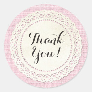 Rustikale Landspitze auf schabiger rosa Danksagung Runder Aufkleber