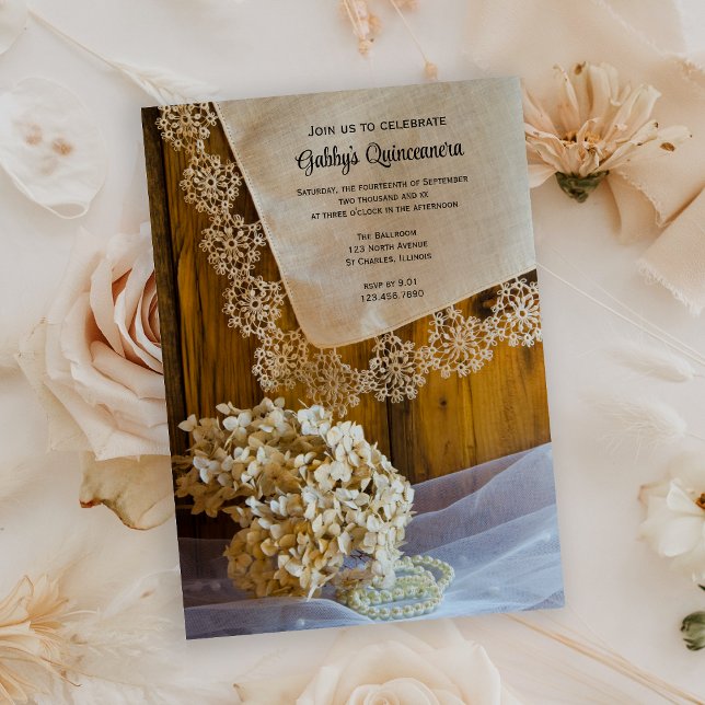 Rustikale Landspitze Quinceñera Party Einladung (Von Creator hochgeladen)
