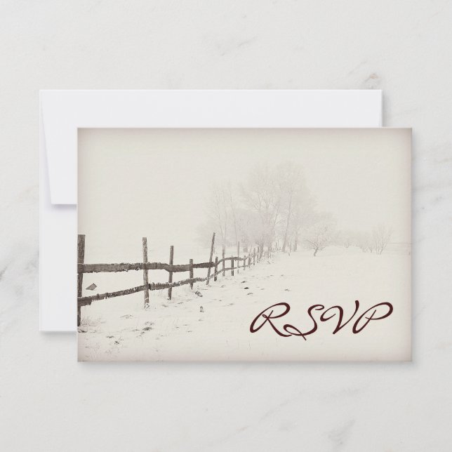 Rustikale Landzaun Winter Hochzeit RSVP Karten (Vorderseite)