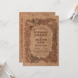 Rustikale Lasergravur-Blütenhochzeit Einladung