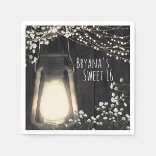 Rustikale Laterne Baby's Breath & Lichter Hochzeit Serviette
