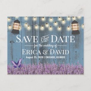 Rustikale Laterne Lavendel Dusty Blue Save-the-Dat Ankündigungspostkarte
