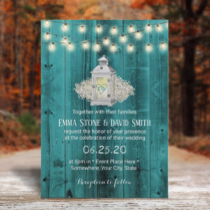 Rustikale Laterne & String Lights Aquamarine Barn  Einladung