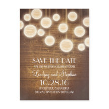 rustikale Laternen aus Holz Save the Date Postkart