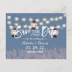 Rustikale Laternen & Blumen Dusty Blue Save-the-Da Ankündigungspostkarte