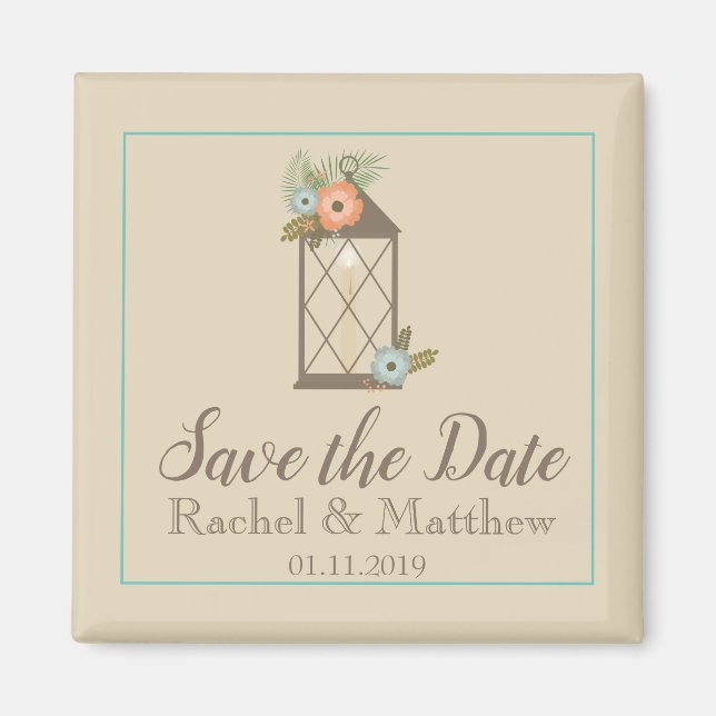 Rustikale Laternenbläschen Save the Date Magnet (Vorne)