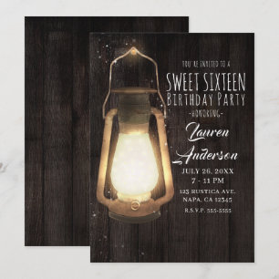 Rustikale Laternenlichter Scheunenholz Sweet 16 Pa Einladung