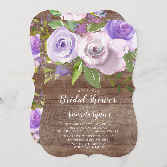Rustikale Lavendel Blume Bridal Dusche Einladung (Vorne/Hinten)