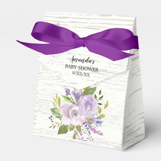 Rustikale Lavendel Blume Kinderdusche Gefallen Box Geschenkschachtel (Vorderseite)