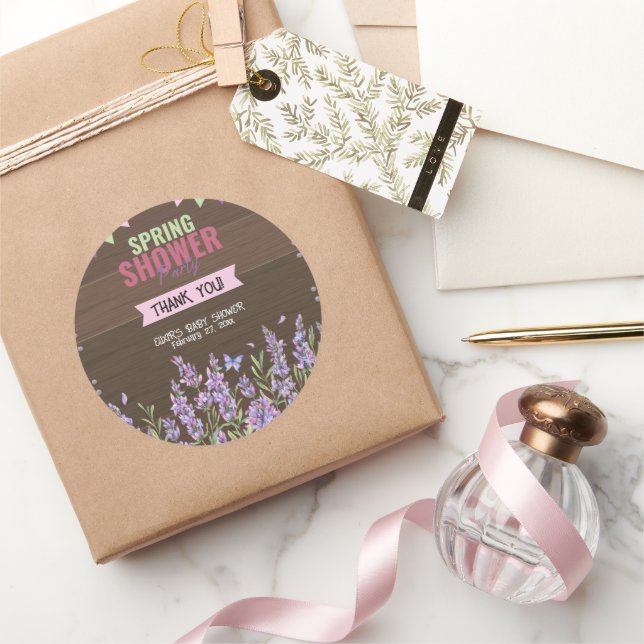 Rustikale Lavendel Dusche Party Babydusche Runder Aufkleber (Schenken)