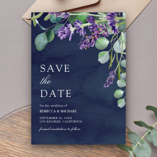 Rustikale Lavendel-Eukalyptus-Navy-Blau-Hochzeit Save The Date