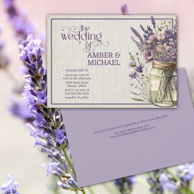 Rustikale Lavendel Frühlingsblütenhochzeit Einladung (Pretty all-in-one rustic lavender floral wedding invitation.)