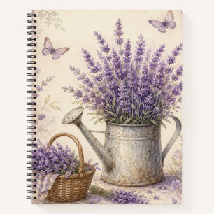 Rustikale Lavendel-Gießkanne Cottage-Garten Notizbuch