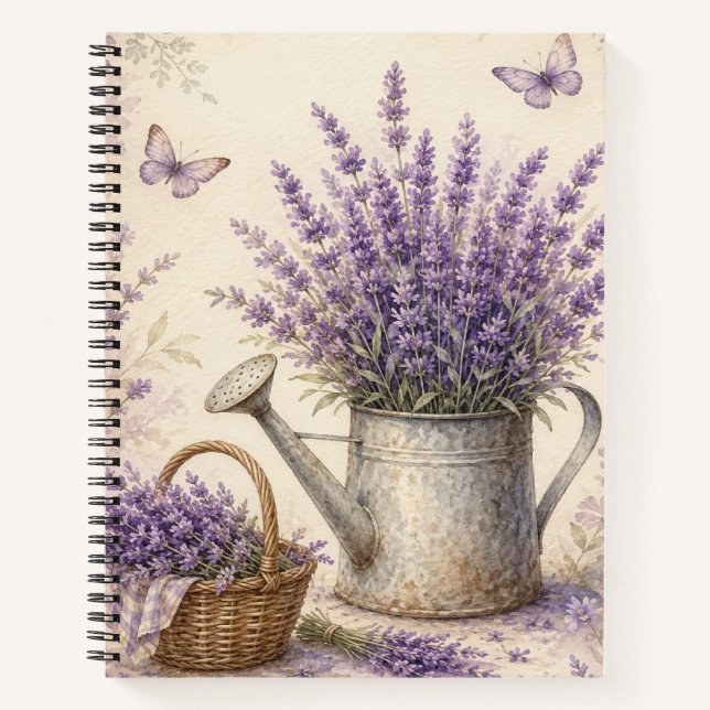 Rustikale Lavendel-Gießkanne Cottage-Garten Notizbuch (Vorderseite)