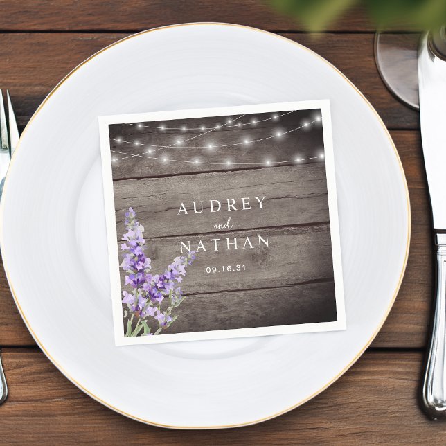 Rustikale Lavendel Lights Hochzeit Serviette (Rustic Lavender Lights Wedding Napkins)