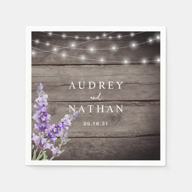 Rustikale Lavendel Lights Hochzeit Serviette (Vorderseite)