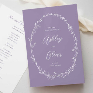 Rustikale Lavendel Lila Wildblume Wreath Wedding Programm