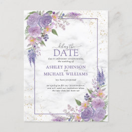 Rustikale Lavendel Lilac Gold Floral Verspätung Da Ankündigungspostkarte