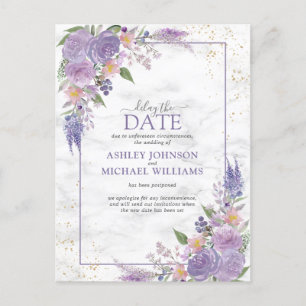 Rustikale Lavendel Lilac Gold Floral Verspätung Da Ankündigungspostkarte