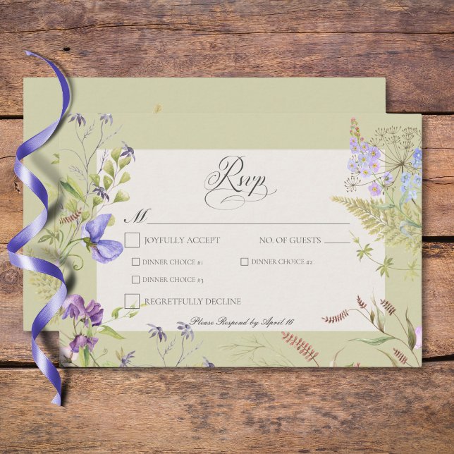 Rustikale Lavendel & Sage Wildblumen Abendessen RSVP Karte (Rustic Lavender & Sage Wildflowers Sage Dinner RSVP Card)
