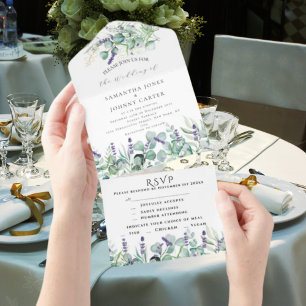 Rustikale Lavendel- und Eukalyptus-Hochzeit All In One Einladung