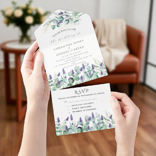 Rustikale Lavendel- und Eukalyptus-UAWG Wedding All In One Einladung