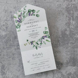 Rustikale Lavendel und Eukalyptus Wedding All In One Einladung