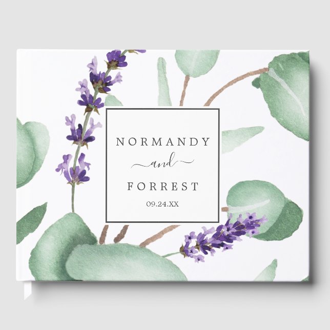 Rustikale Lavendel und Eukalyptus Wedding Gästebuch (Vorderseite)