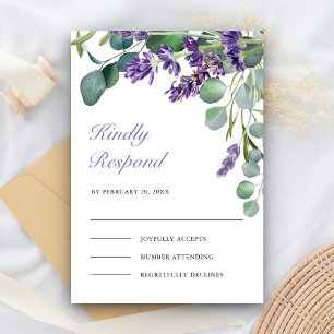 Rustikale Lavendel und Eukalyptus Wedding RSVP Karte