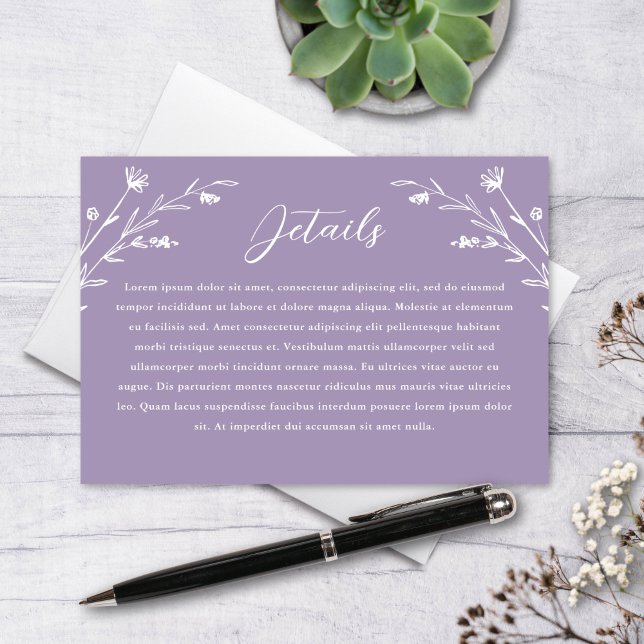 Rustikale Lavendel Wildblume Hochzeitdetails Begleitkarte (Von Creator hochgeladen)