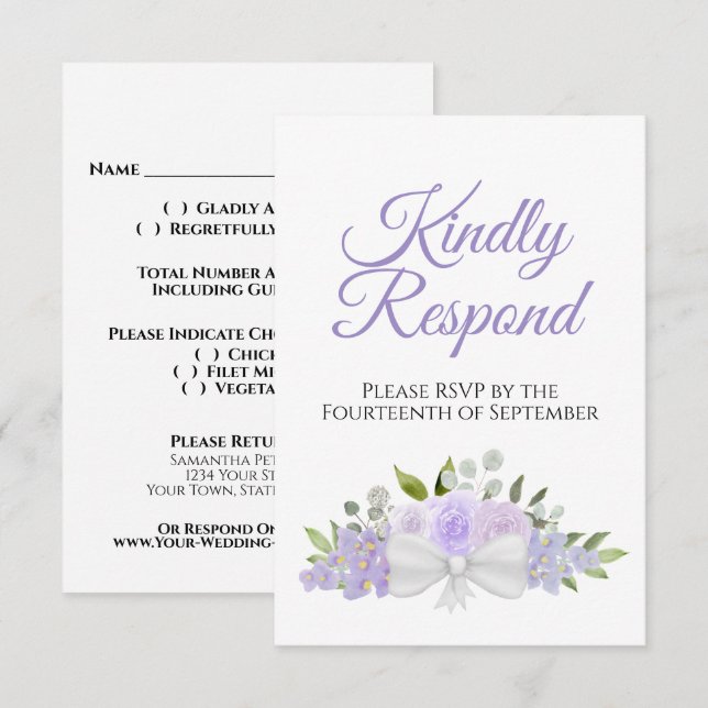 Rustikale Lavender Lila Blumenbouquet Wedding RSVP Karte (Vorne/Hinten)