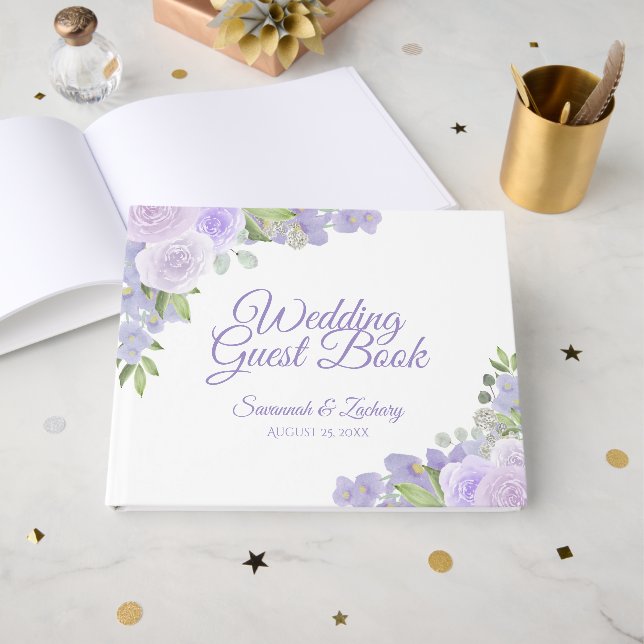 Rustikale Lavender Lila floral Boho Chic Hochzeit Gästebuch (Vorderseite Offen)
