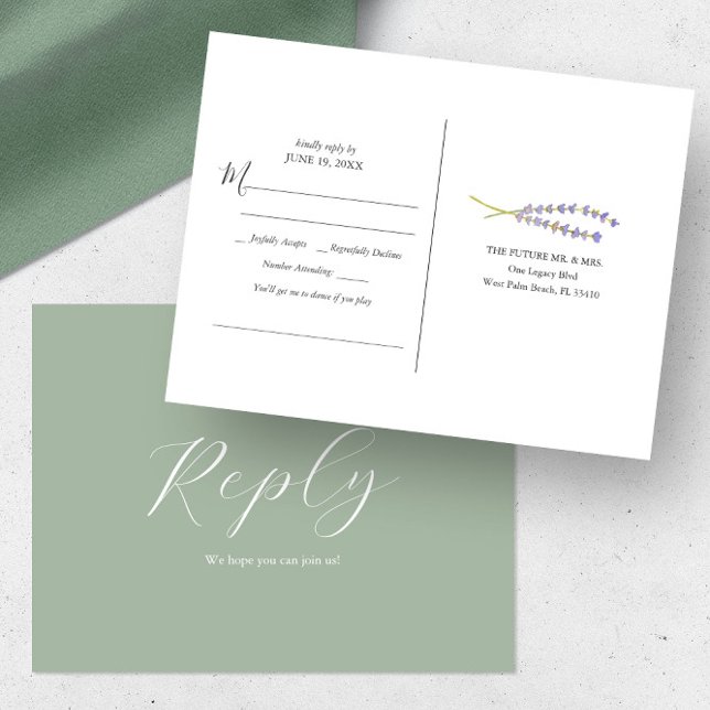 Rustikale Lavender Song Request UAWG Postcard Postkarte (Minimalistic watercolor lavender sprigs art & sage green by Victoria Grigaliunas of Do Tell A Belle)