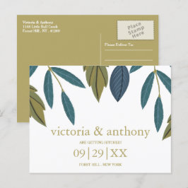 Rustikale Leaf-Blumenhochzeit rettet das Datum Postkarte